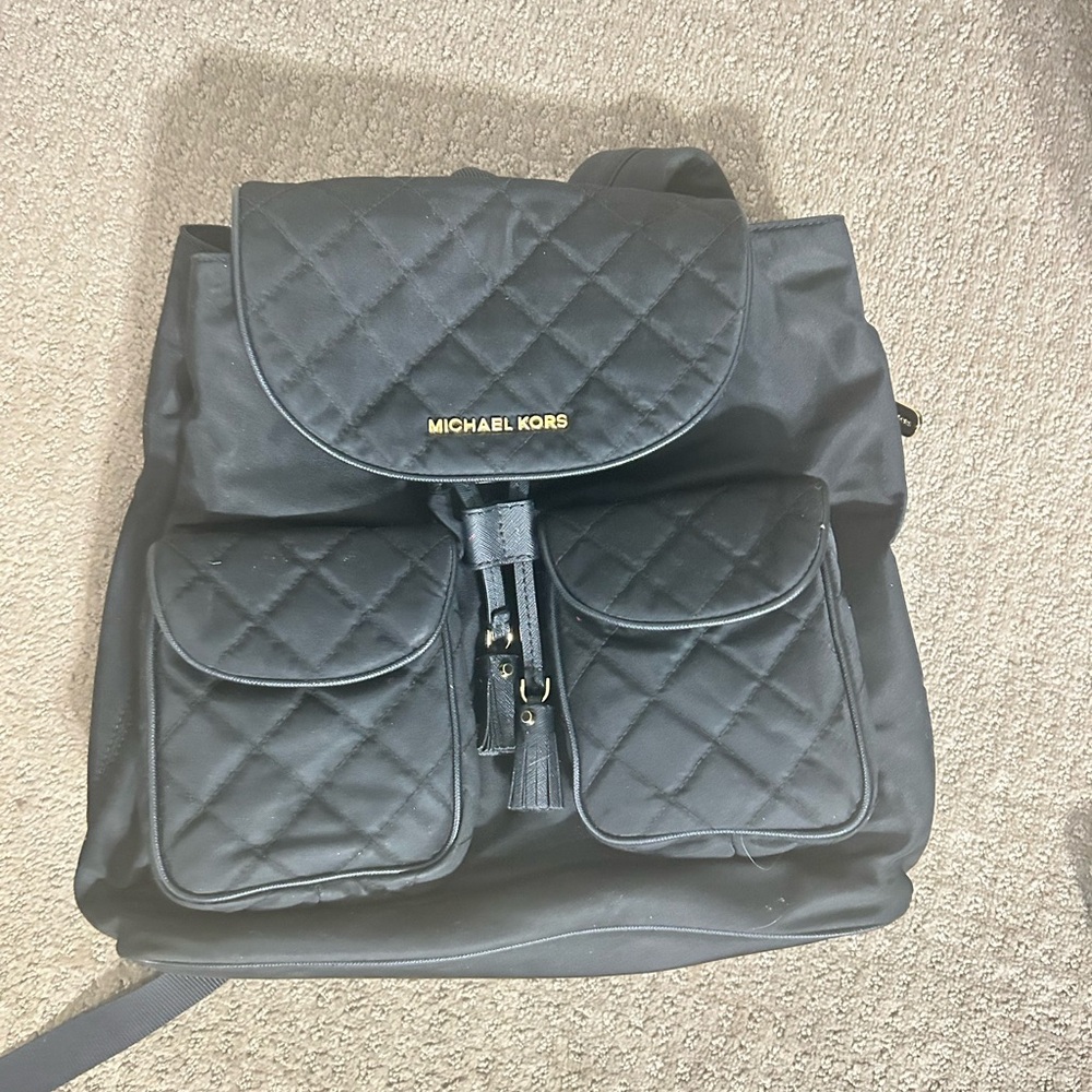 Michael Kors Black Quilted Backpack with Drawstring Closure
